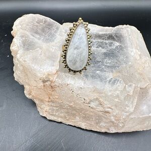 Pink with blue flares Moonstone Sterling Silver plated Boho Ring